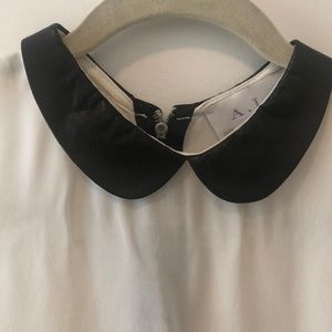 A.L.C. White Silk Top Leather Peter Pan Collar